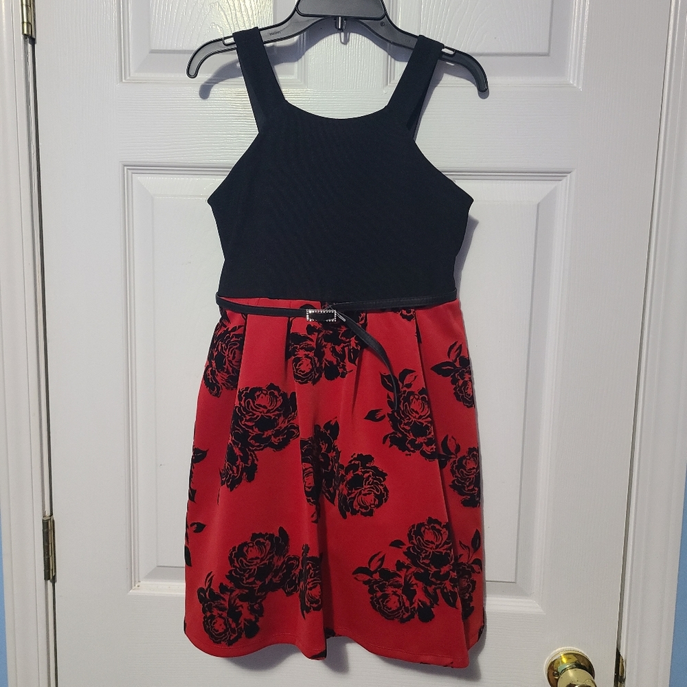 Poppies and Rose's Red Floral Velvet Print Dress Size 14 Never Worn
